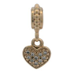 Pandora Retired 14kt Yellow Gold and Diamond Pave Brilliant Heart Dangle Charm